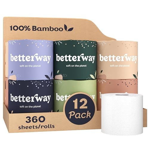 Betterway Bamboo Toilet Paper 3 Ply - Sustainable Toilet Tissue - 12 Long-Lasting Rolls & 360 Sheets Per Roll - Septic Safe - Organic, Plastic & PFAS Free - FSC Certified | Amazon (US)