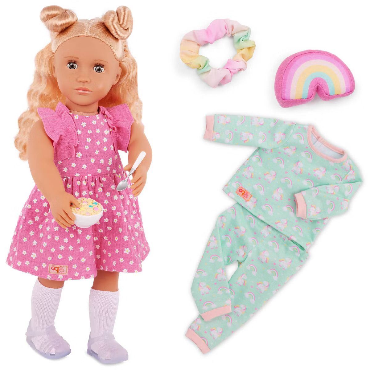 Our Generation Gillian 18" Doll with Pink Dress & Rainbow Pajama Outfit | Target