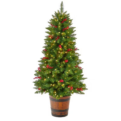 5ft. Pre-Lit Artificial Porch Christmas Tree with 200 Lights, 426 Branches & Berries in Decorative Planter– Charming X-Mas Décor | Target