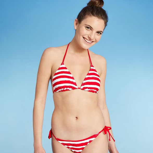 Juniors' Reversible Triangle Bikini Top - Xhilaration™ Red Stripe | Target