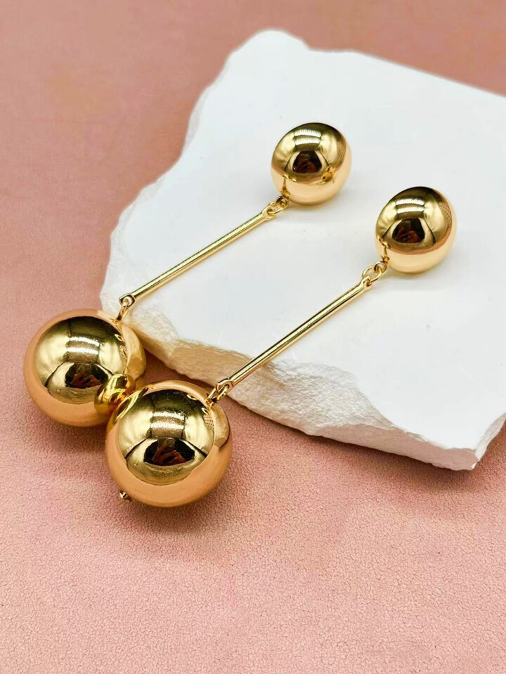 1pair European And American Style Simple Metal Oversized Ball & Tassel Statement Earrings, Fashio... | SHEIN