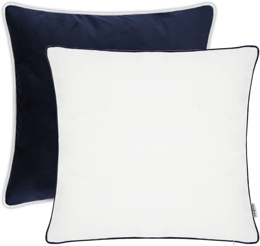 Modern Throw Pillow Covers Set of 2 Navy Blue and White for Coastal Decor 18x18 inches, by Kai Ko... | Amazon (US)