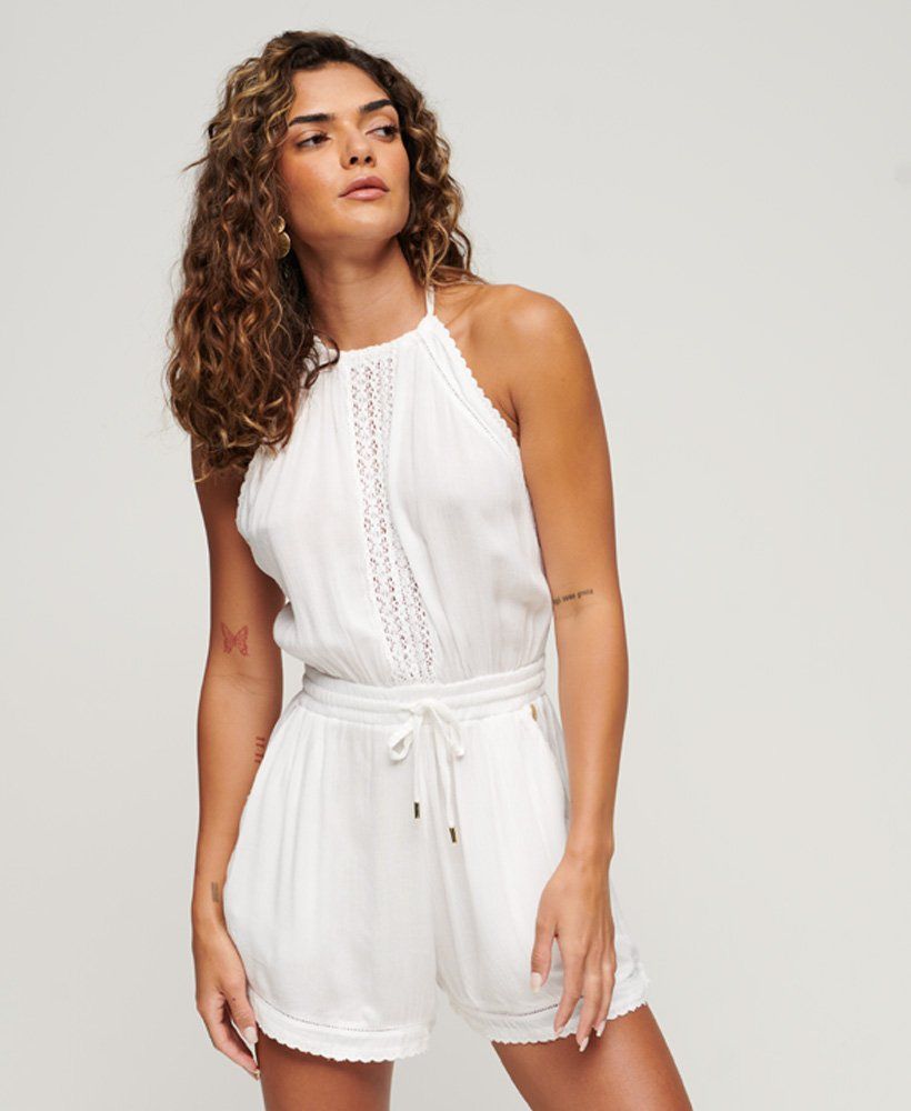 Women’s - Halter Neck Playsuit in White | Superdry | Superdry (UK)