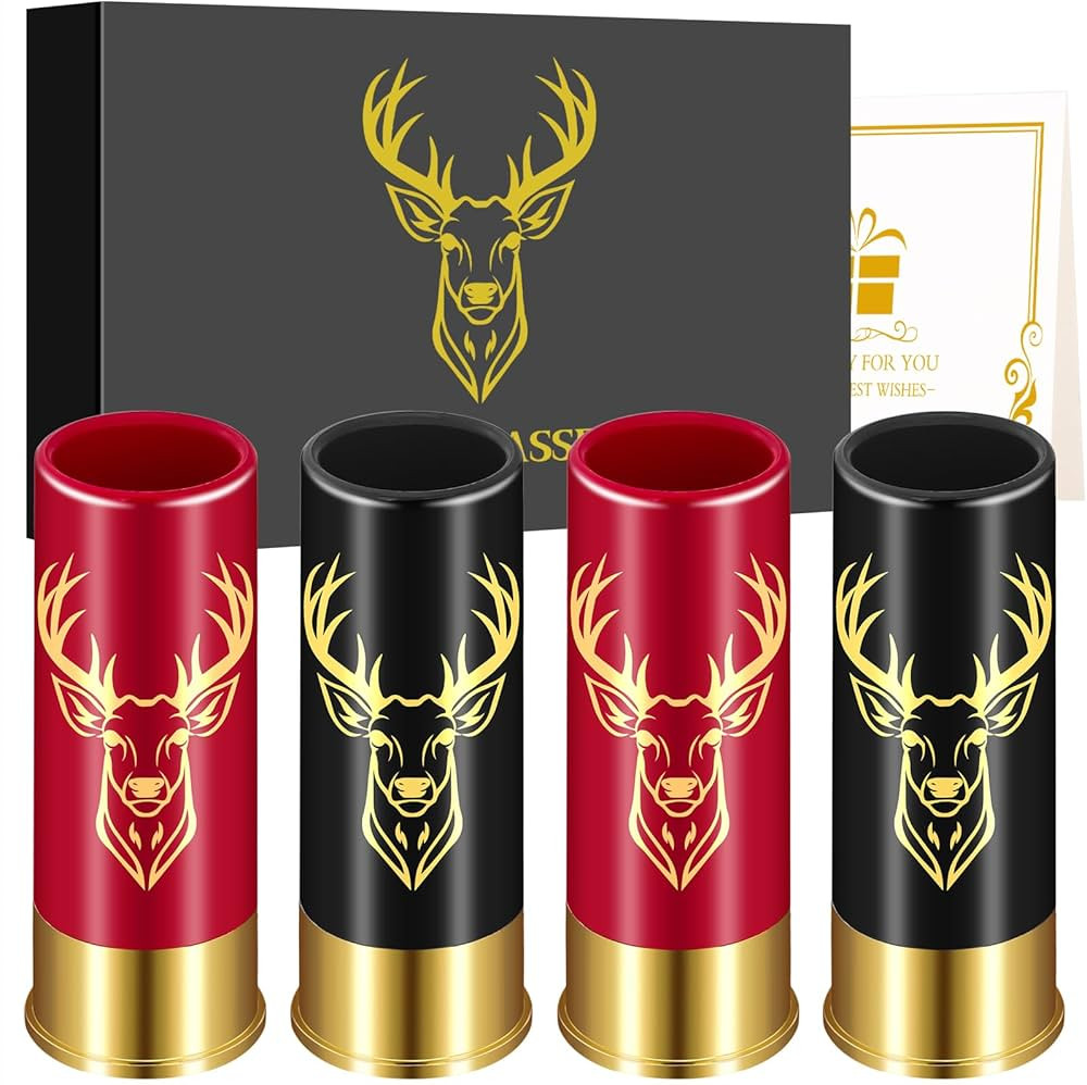 Deer Head Plastic Bullet Shot Glasses Set of 4 with Box, Shot Cups for Men Women Husband Birthday... | Amazon (US)