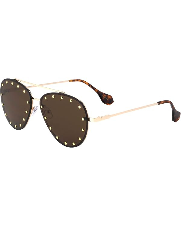 Brooklyn Rimless Oversized Studded Aviators Sunglasses Riveted Fashion Men Women AV-1672 | Amazon (US)