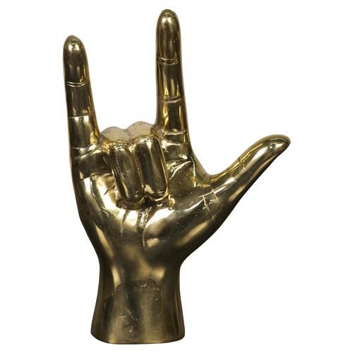 Noir I Love You Industrial Loft Brass Hand Sculpture | Kathy Kuo Home