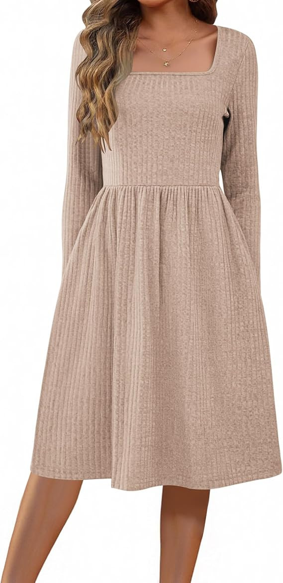 Zeagoo Women Fall 2025 Long Sleeve Sweater Dress Casual Knit Dresses with Pockets | Amazon (US)