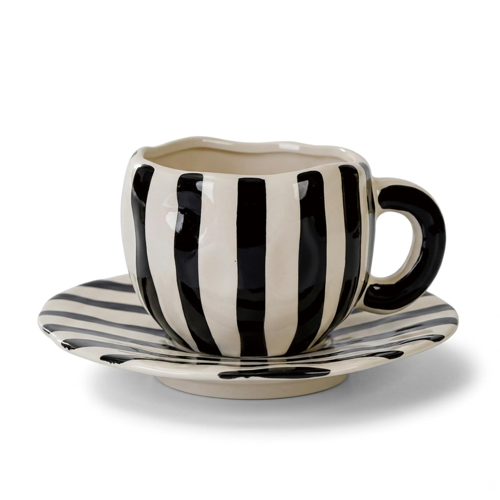 Retro 12oz Cappuccino Coffee Mug with Saucer, Black and White Stripe Latte Art Mug & Tea Cup and ... | Amazon (US)