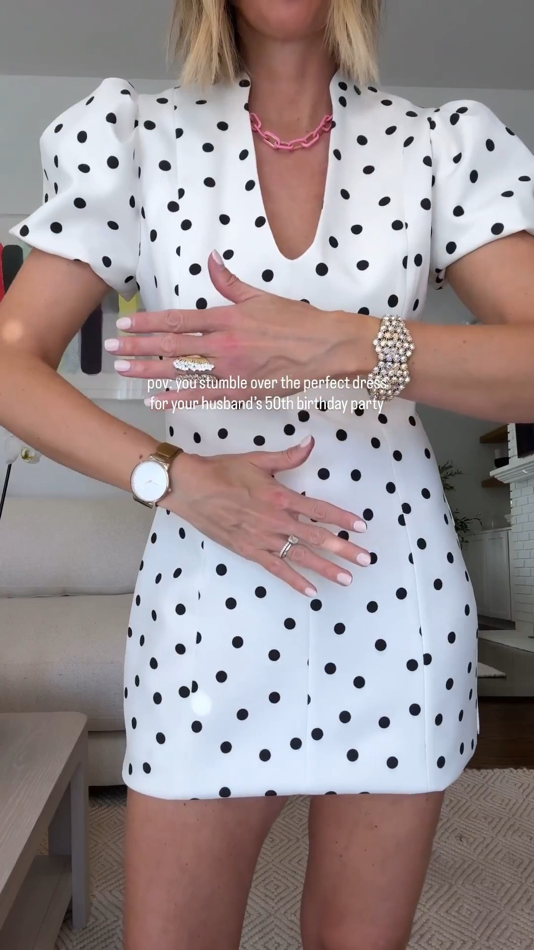miiight have…like maaaybe…ok, definitely found the dress i’m wearing to my husbands birthday party! fun + flirty for the fifty yr old! i’m wearing the medium. 🖤🤍

srsly tho, how fabulous is this dress for a party, or a wedding. pig sleeves, chic shape and the polka dots! i’m going to have it taken up an inch or so, because i like my mini to be mini!!! wearing the medium. annnnnd, guess what… it’s under $100!! 

i went for a neutral flat because we’re hosting at home, so keeping is casual and comfy! and by neutral, i mean PINK! because this shade works with anything and everything you wear! 

this INSANE ring is from sparkle for the soul. use code LOVE to save a little $$. 

party dress. polka dot dress. wedding guest dress. wedding guest. black and white dress. 50th birthday party. party time! 

#LTKWedding #LTKgrwm #LTKootd