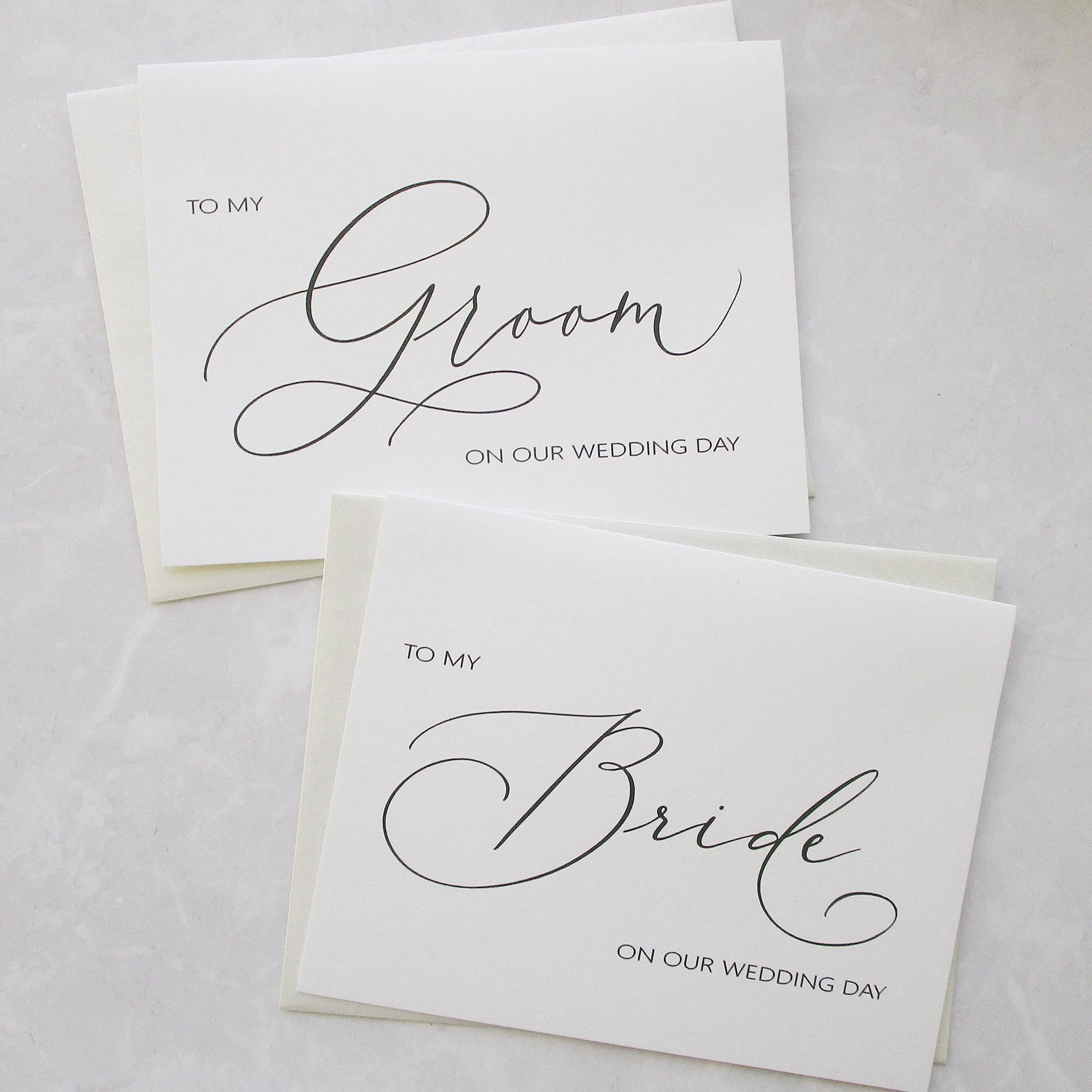 Set of 2 Wedding Day Cards with Shimmer Envelopes, To My Bride on our Wedding Day Card, To My Groom on our Wedding Day Card | Amazon (US)
