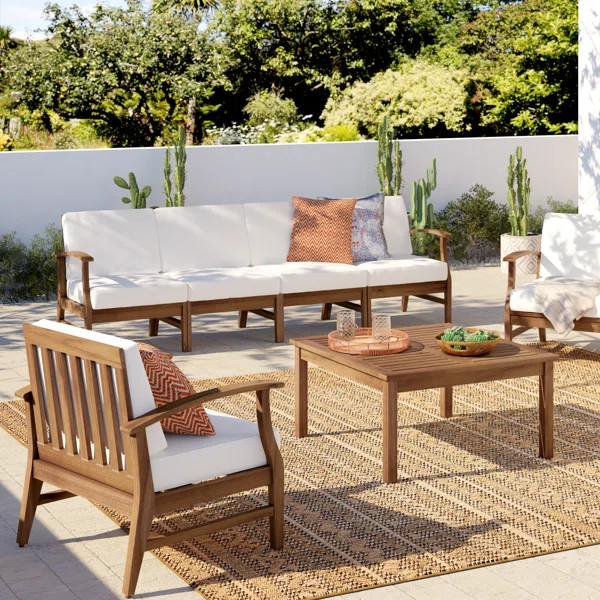 Hulda Solid Wood 6 - Person Seating Group with Cushions | Wayfair North America