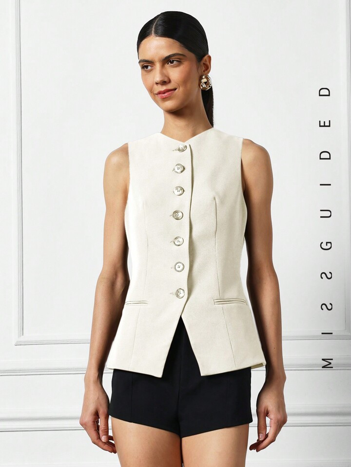 MISSGUIDED Buttoned Jacket Vest With Pockets | SHEIN