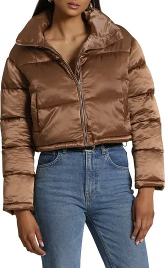 Avec Les Filles Quilted Satin Crop Puffer Jacket | Nordstrom | Nordstrom