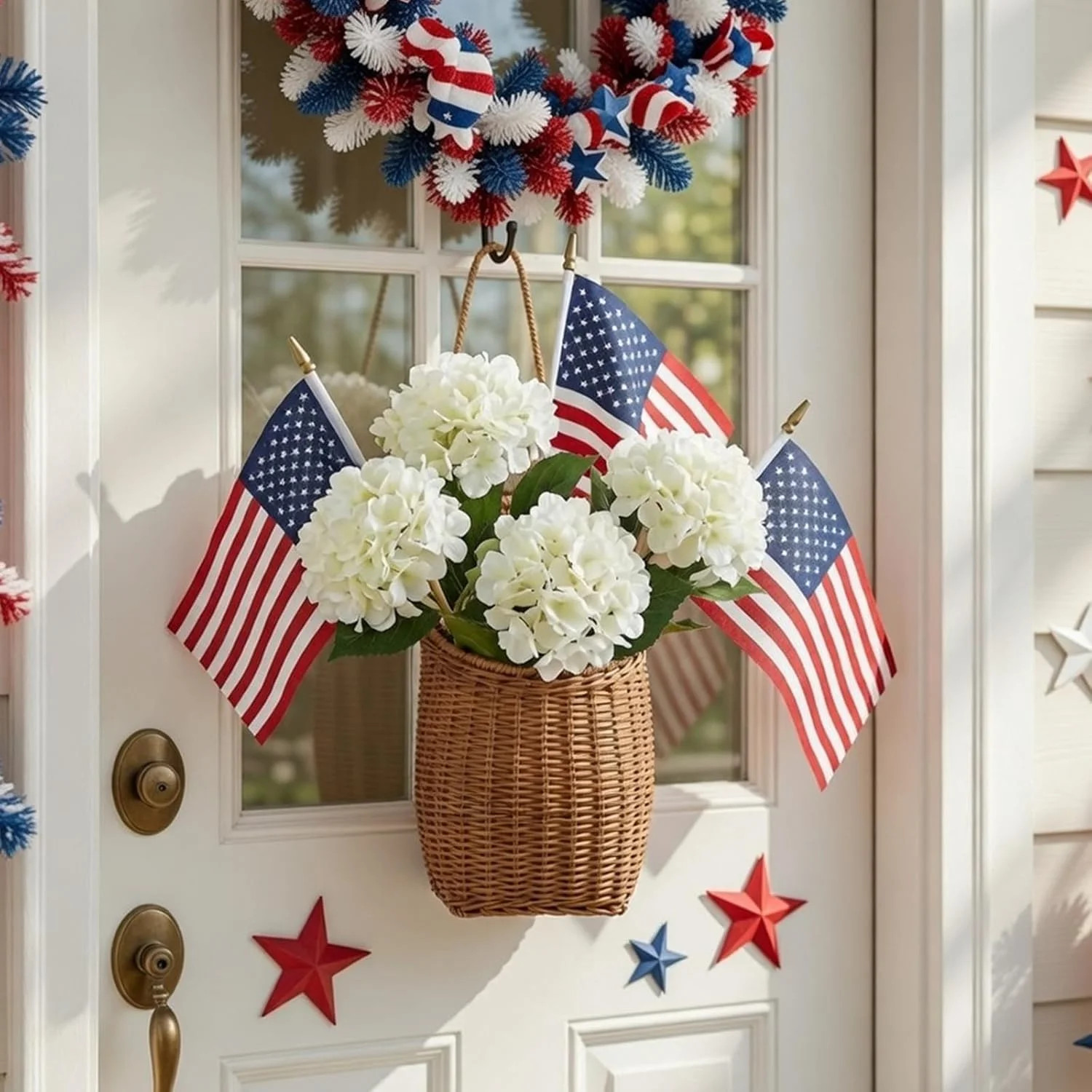 4th of July Decoration Patriotic Door Hanger Basket Wreath for Front Door Woven Basket 250th Anni... | Walmart (US)