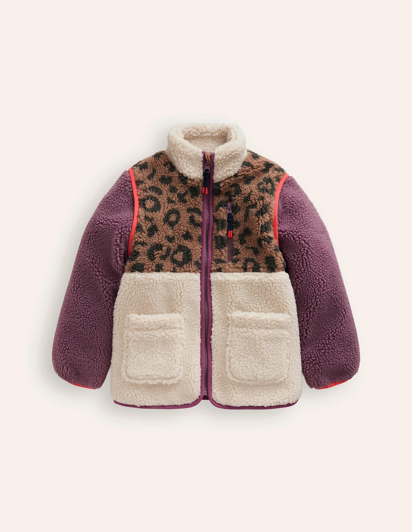 2-in-1 Borg Jacket - Leopard/ Aster Purple | Boden US | Boden (US)
