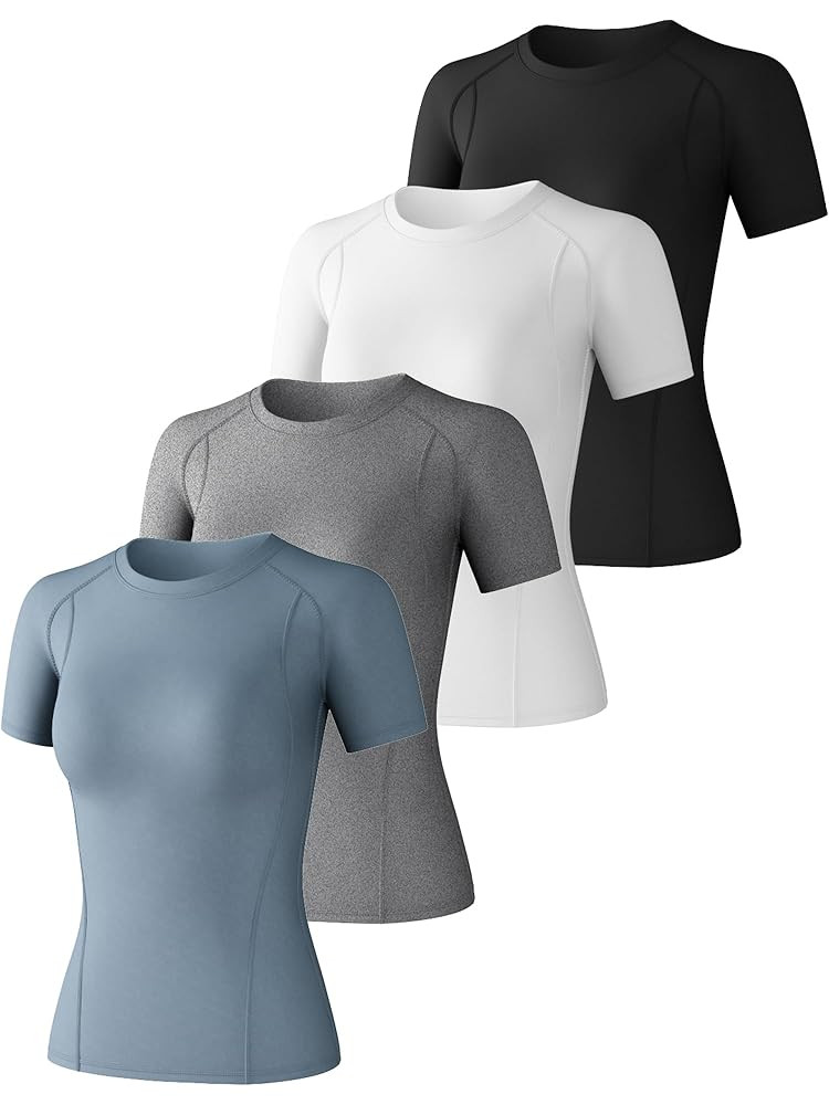 CL convallaria 4 Pack Women's Compression Shirt Cool Dry Short Sleeve Workout Tops Athletic Basel... | Amazon (US)