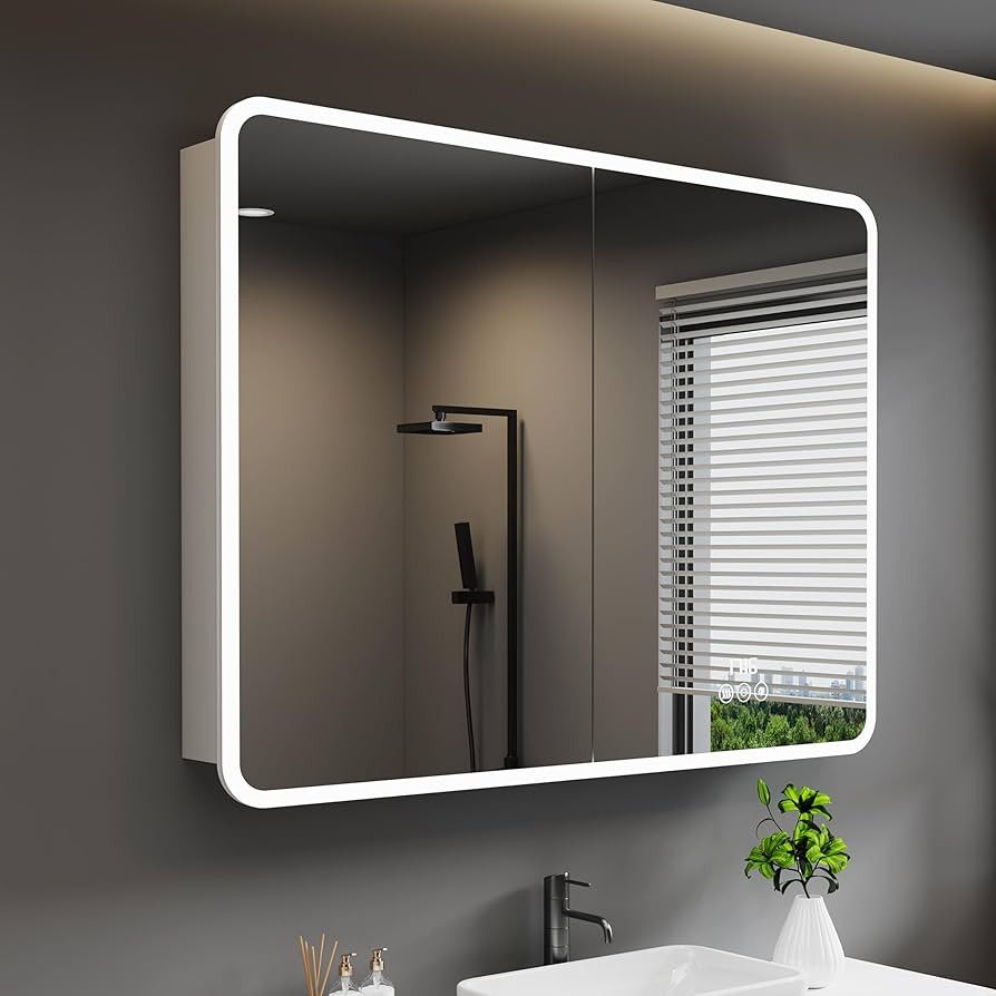 Medicine Cabinet with LED Lights and Mirror, 48 x 36 Inch Surface and Recessed Mounted Bathroom C... | Amazon (US)