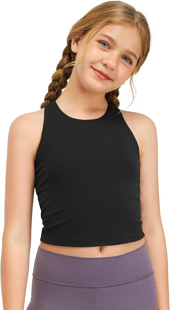 CRZ YOGA Girls Butterluxe Double Lined Tank Tops High Neck Racerback Cropped Tanks Basic Sleevele... | Amazon (US)