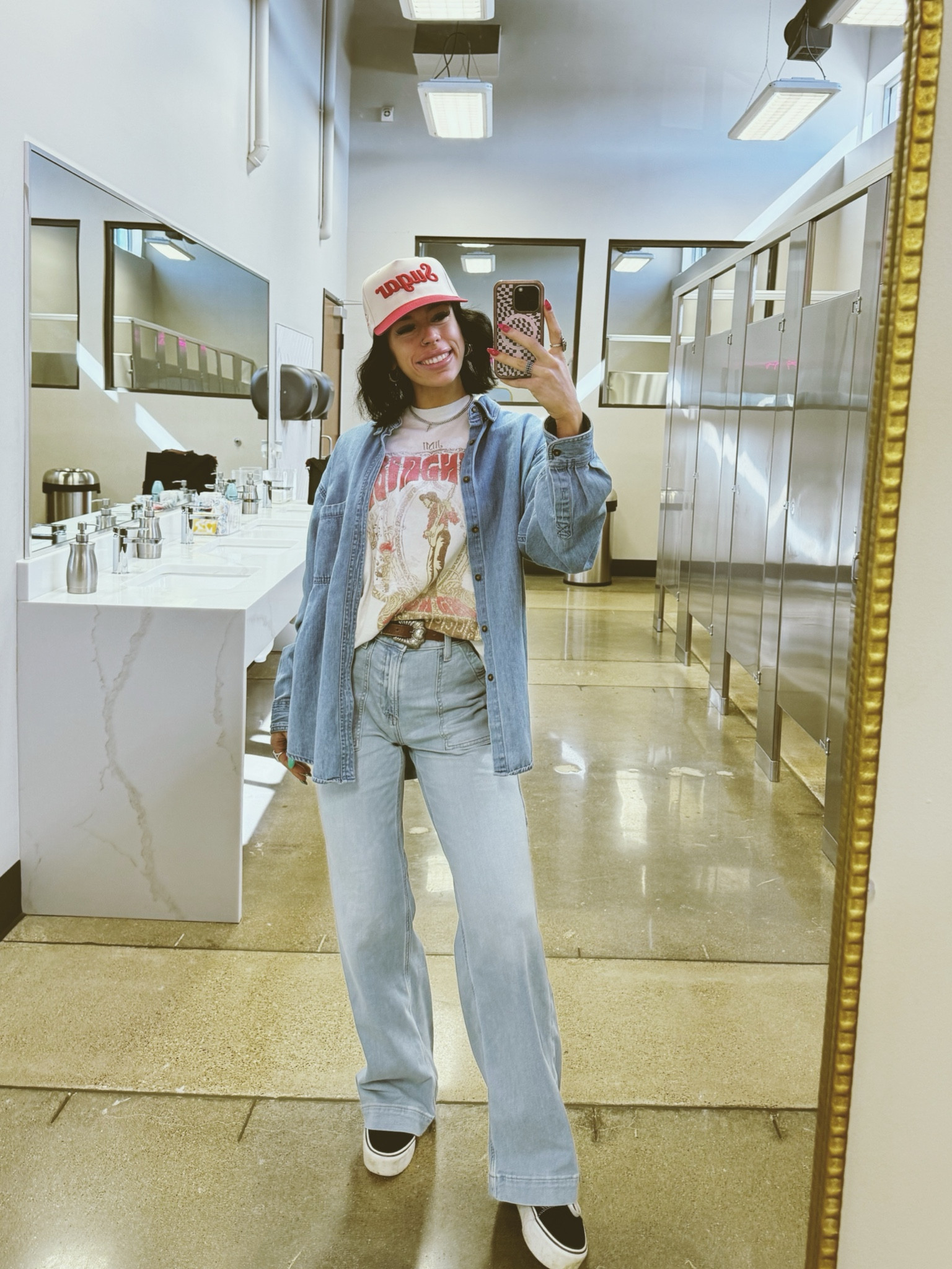 Denim on denim 🤎🫶

Hat is from Steady Drip Shop on Instagram 🪩