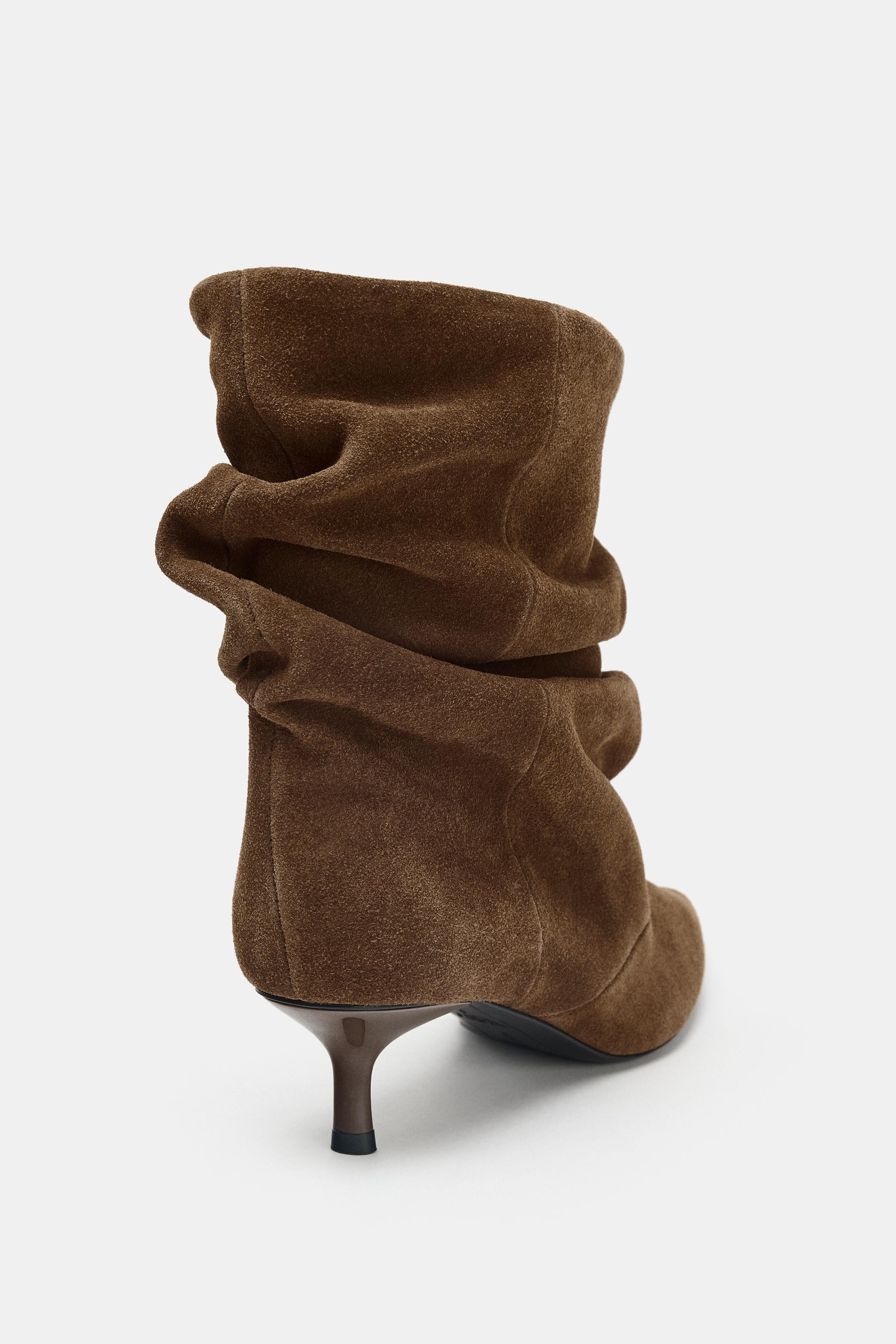 RUCHED SPLIT SUEDE ANKLE BOOTS | Zara UK