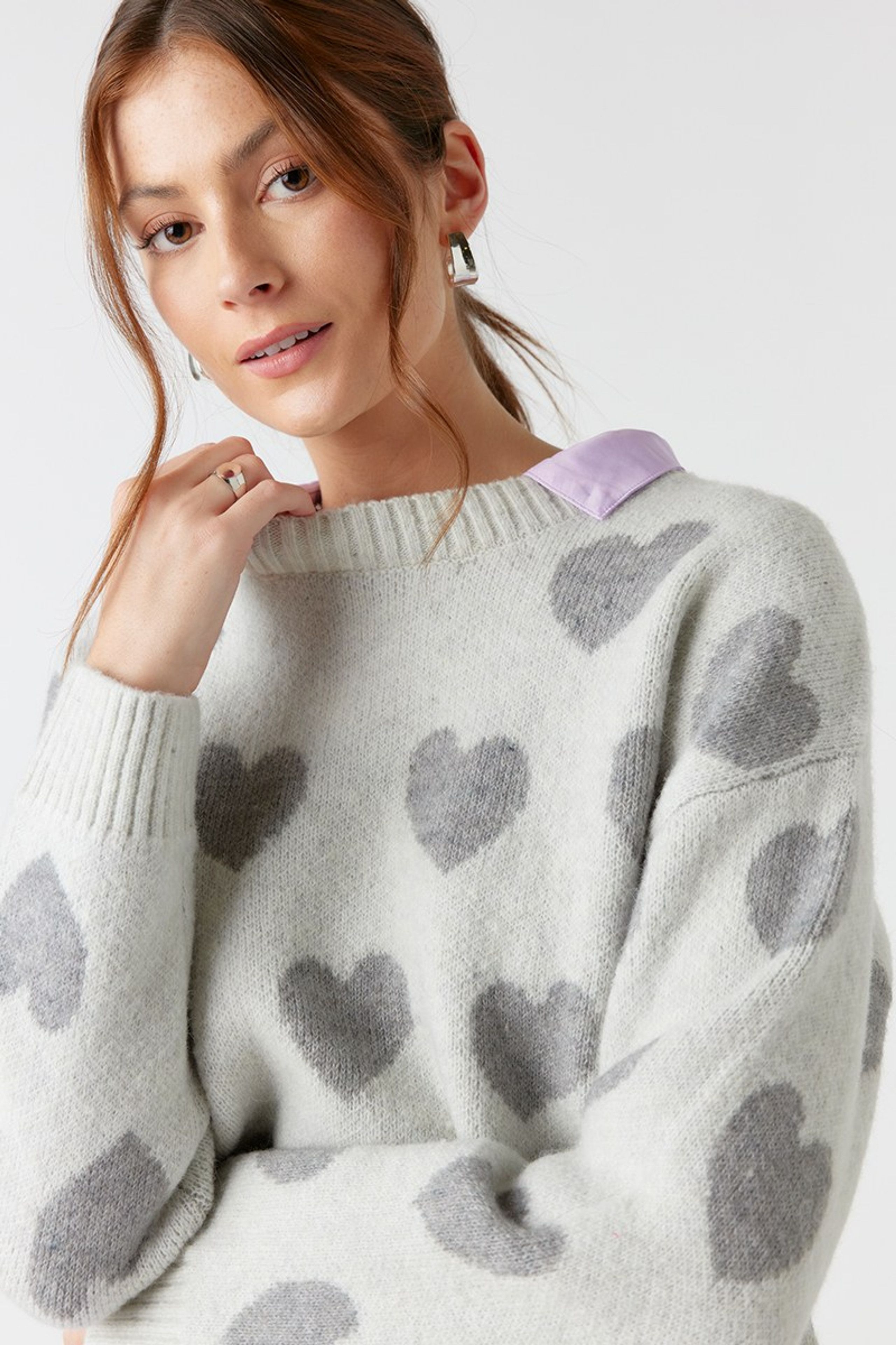 Phoebe Heart Pattern Crewneck Pullover | Francesca's
