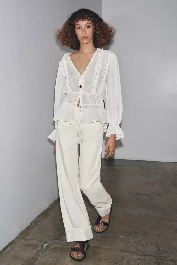 ZW COLLECTION ROMANTIC LADDER STITCH SHIRT | Zara UK