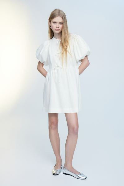 Linen-blend puff-sleeved dress | H&M (UK, MY, IN, SG, PH, TW, HK)