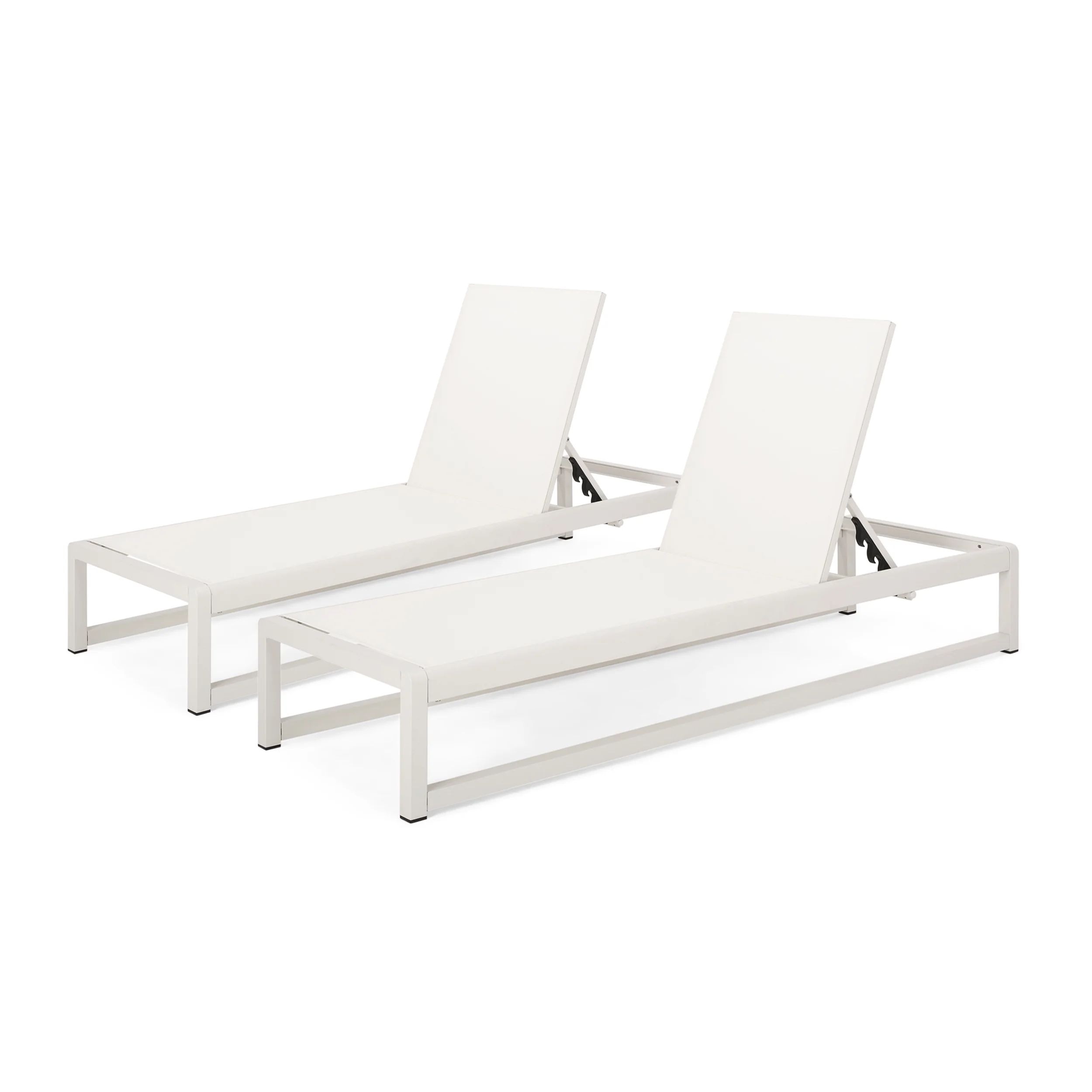 GDF Studio Camdyn Outdoor Mesh and Aluminum Armless Adjustable Chaise Lounges, Set of 2, White | Walmart (US)