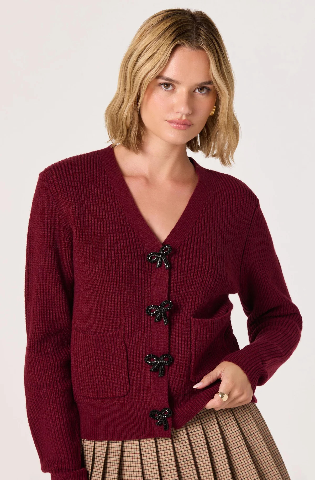 Embellished Bow Button Cardigan | ASTR The Label (US)