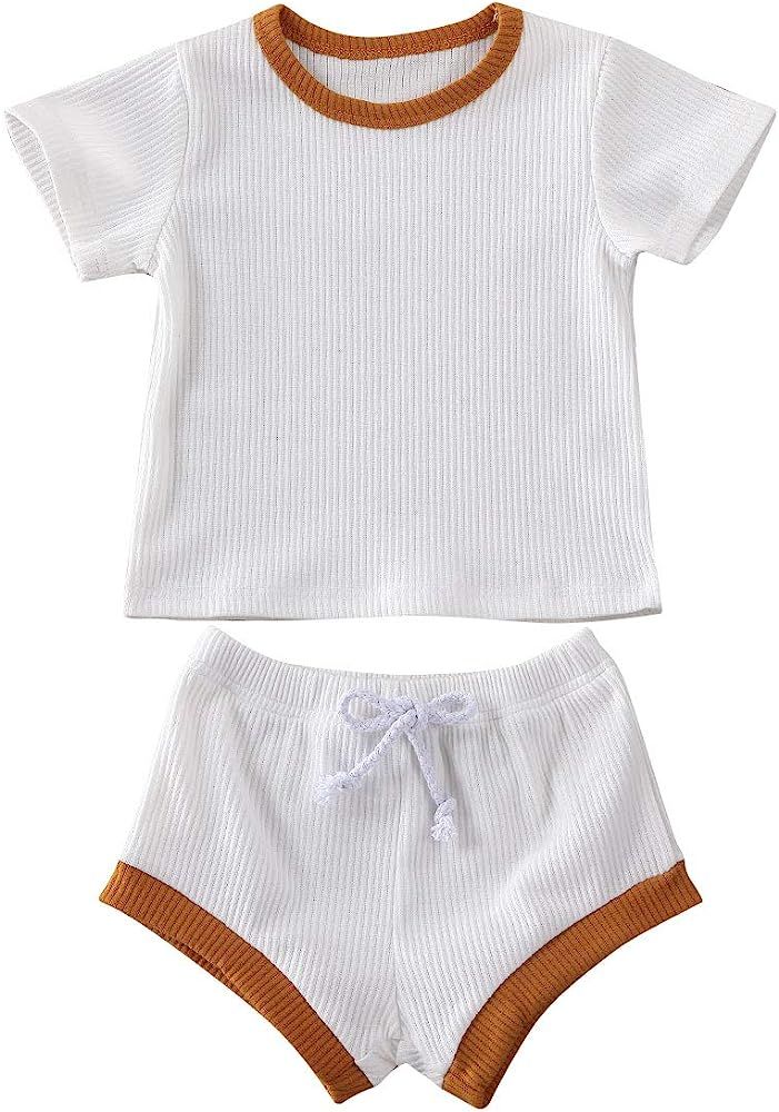 Newborn Infant Baby Girl Boy Clothes Short Sleeve Tops T-Shirt+Shorts Pants Solid Color Two Piece... | Amazon (US)