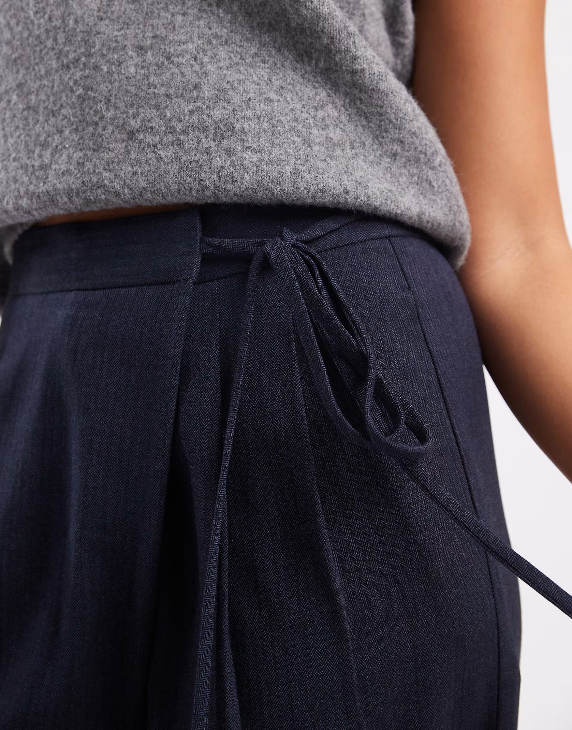 ASOS DESIGN tailored wide leg trousers with wrap tie detail in navy | ASOS | ASOS (Global)
