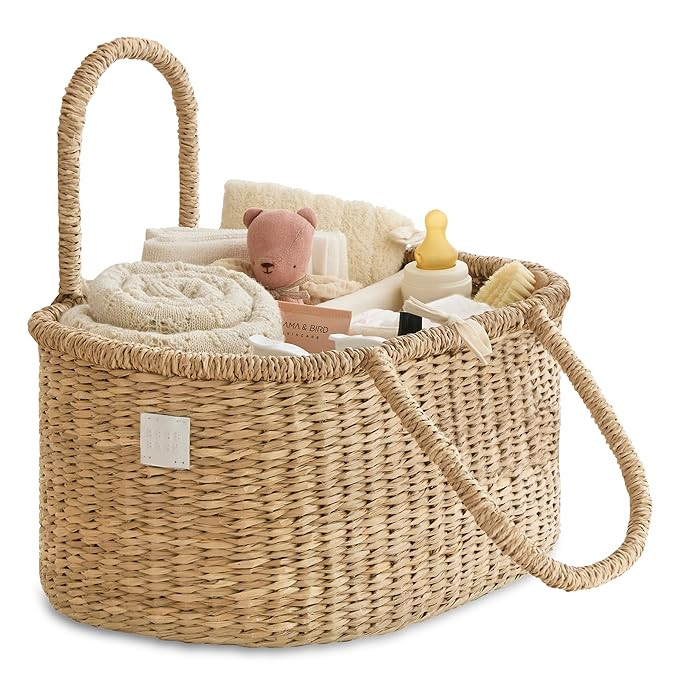 BEBE BASK Premium Baby Diaper Caddy Organizer - Artisan-Made Seagrass Basket With Cotton Divider ... | Amazon (US)