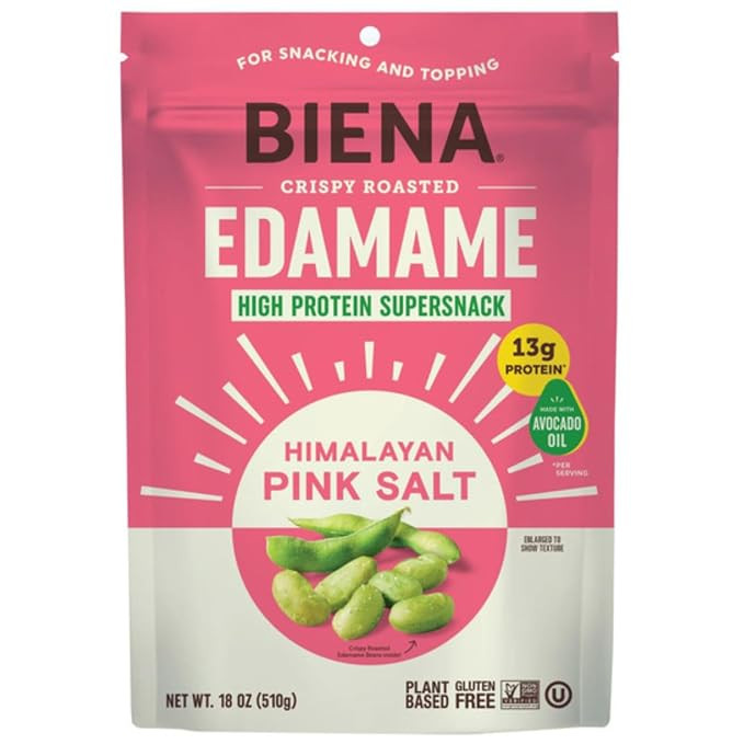 Biena Roasted Edamame Himalayan Pink Salt, 18 oz Bag, Crunchy Plant Based Protein Snack, Made wit... | Amazon (US)