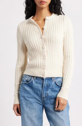 Madewell Rib Cotton & Merino Wool Blend Cardigan in Antique Cream at Nordstrom Rack, Size Large | Nordstrom Rack