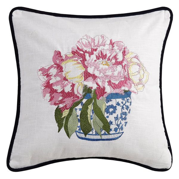 Pretty In Pink Flower Embroidered Throw Pillow | Paynes Gray