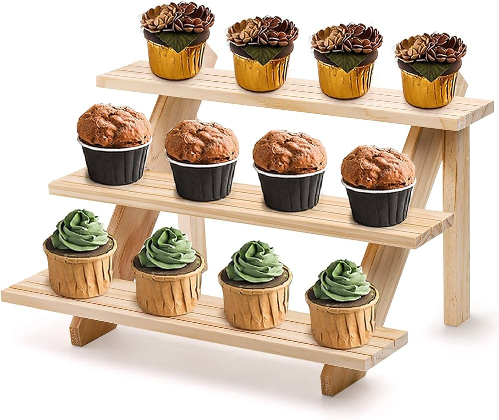 Coloch 3 Tier Wooden Cupcake Stand, Rustic Retail Display Riser Jewelry Holder Stand, for Cupcake... | Amazon (US)