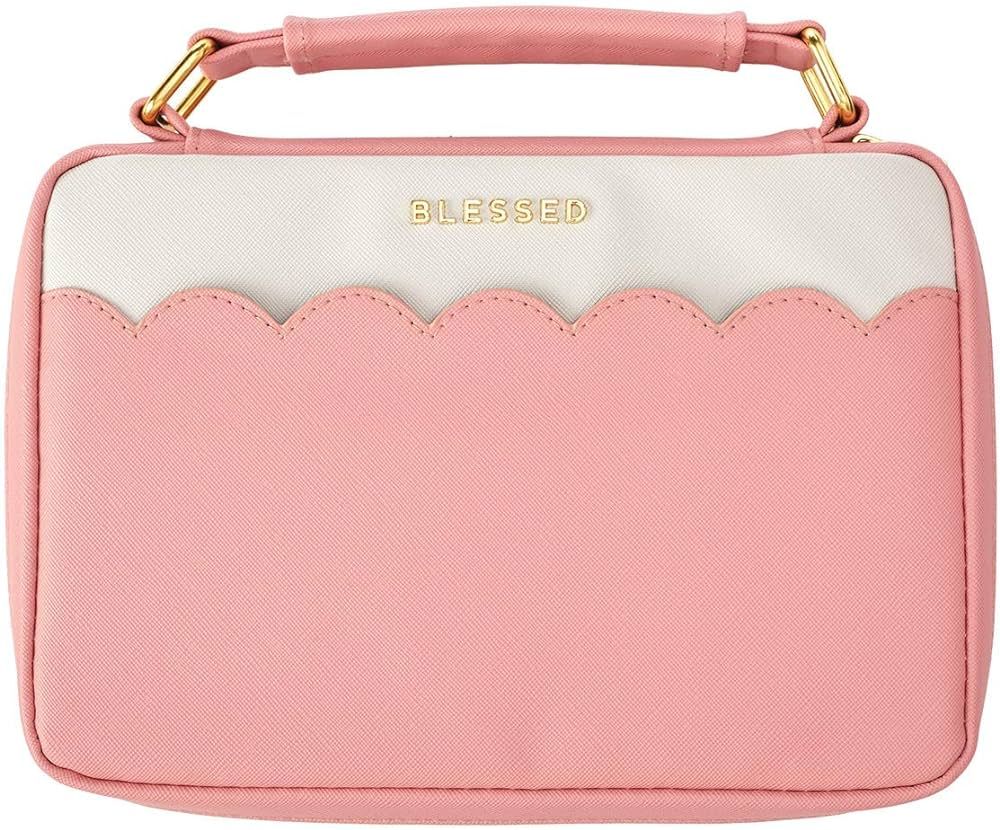Christian Art Gifts Women's Fashion Bible Cover Blessed, Pink/White Scalloped Faux Leather, Large | Amazon (US)