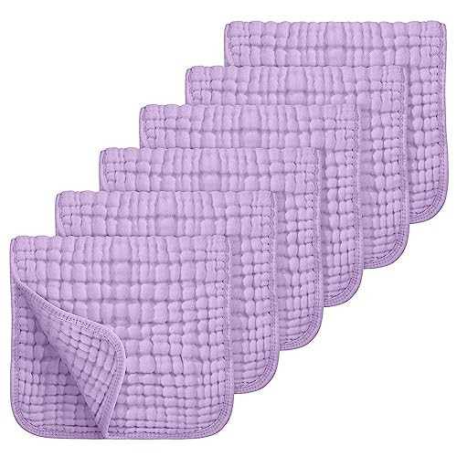 Looxii Muslin Burp Cloths 100% Cotton Muslin Cloths Large 20''x10'' Extra Soft and Absorbent 6 Pack Baby Burping Cloth for Boys and Girls (Purple) | Amazon (US)