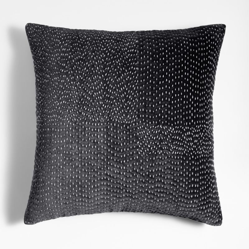 Sashiko Organic Cotton Velvet 20"x20" Storm Grey Throw Pillow with Down-Alternative insert + Revi... | Crate & Barrel