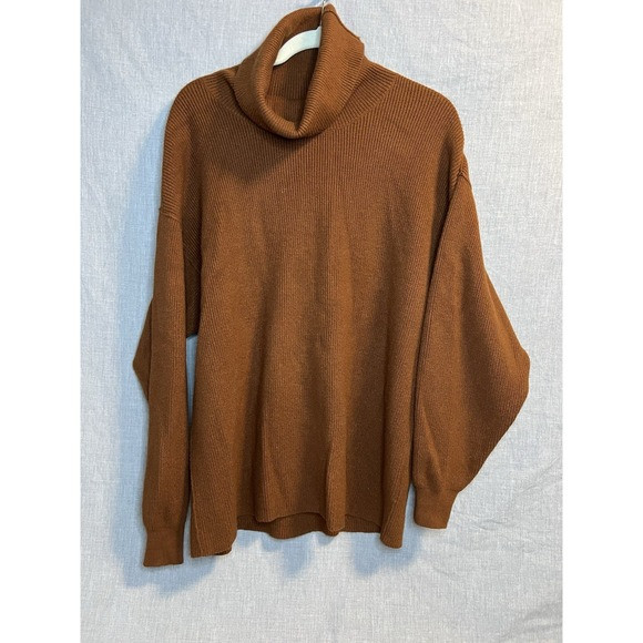 Free People Ribbed Knit Oversized Turtleneck Sweater Brown Women's Size Small | Poshmark