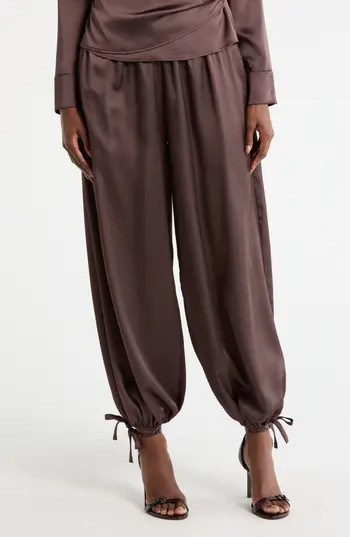 Renee C Tie Hem Satin Pants in Brown at Nordstrom Rack, Size X-Small | Nordstrom Rack