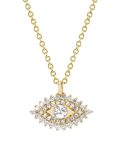 14K Yellow Gold & Prong-Set Diamond Evil Eye Pendant Choker Necklace | Saks Fifth Avenue
