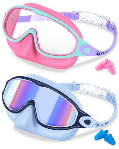 Keary 2 Pack Kids Swim Goggles with Nose Cover for 3-12 Anti-UV Anti-Fog Pool Water Swimming Gogg... | Amazon (US)