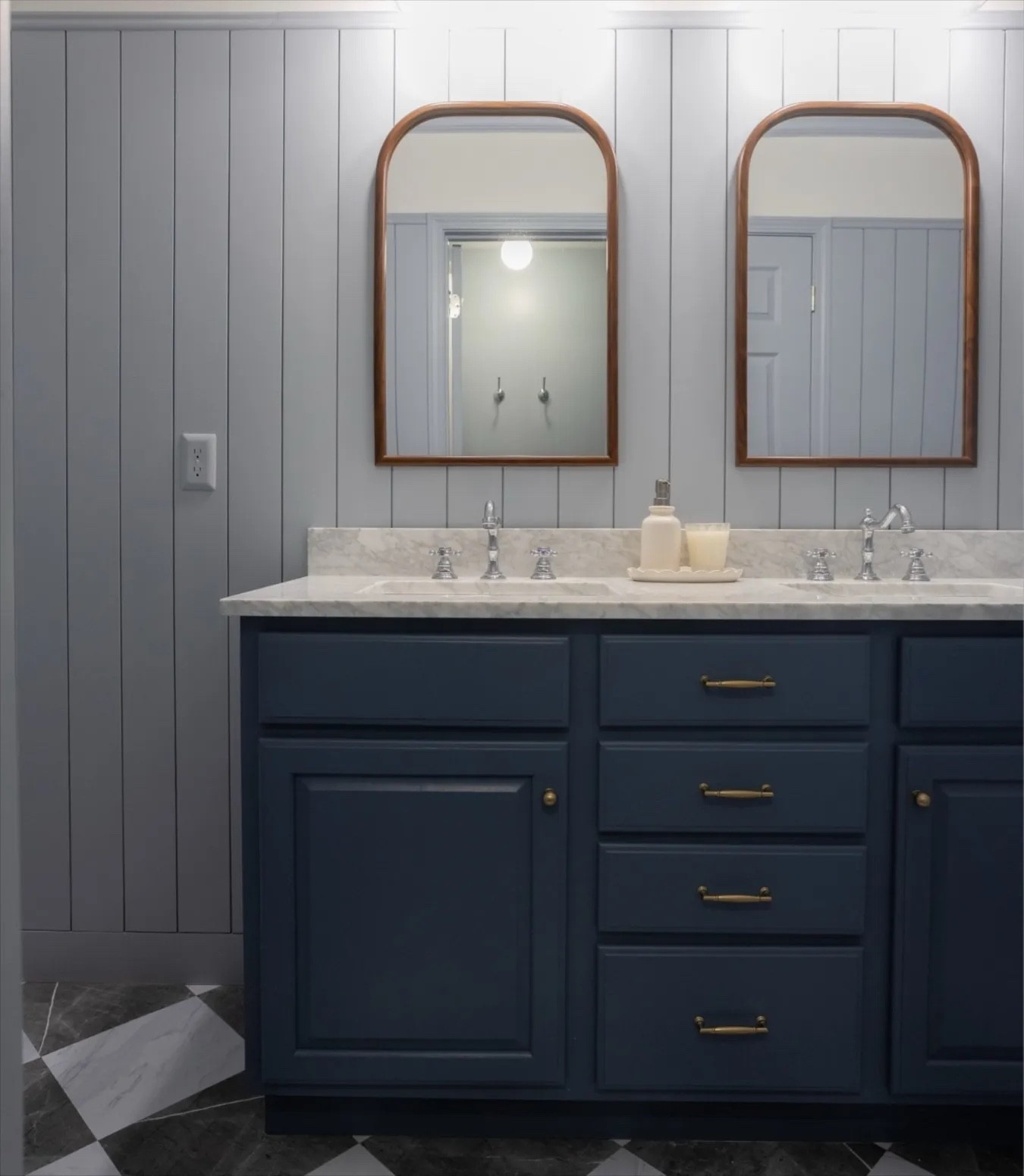 Proof that you don't need a massive budget to get a luxury result — this entire bathroom refresh came in at only $2,000! I'm sharing everything we used so you can get the look for less!

shiplap wall, peel and stick tile, brass cabinet hardware, vanity sconce, budget renovation, Lowe's finds, marble floor tile, wood arch mirror, rental friendly, affordable upgrade

#LTKHome