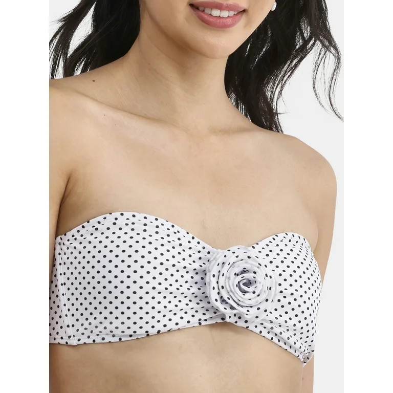 No Boundaries Women's Rosette Polka Dot Bandeau Swim Bikini Top, Sizes XXS-XXL | Walmart (US)