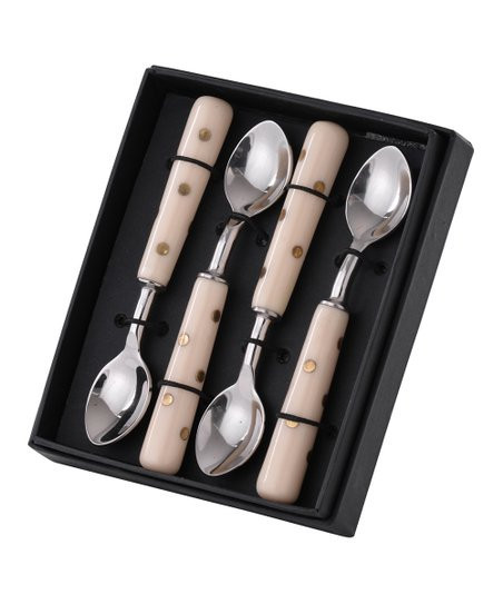 White & Gold Dot Coffee Spoon - Set of Four | Zulily