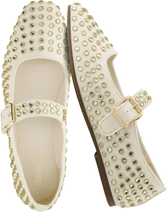 CUSHIONAIRE Princess Women’s Bling Studded Mary Jane Flats – Elegant Buckle Strap Shoes with ... | Amazon (US)