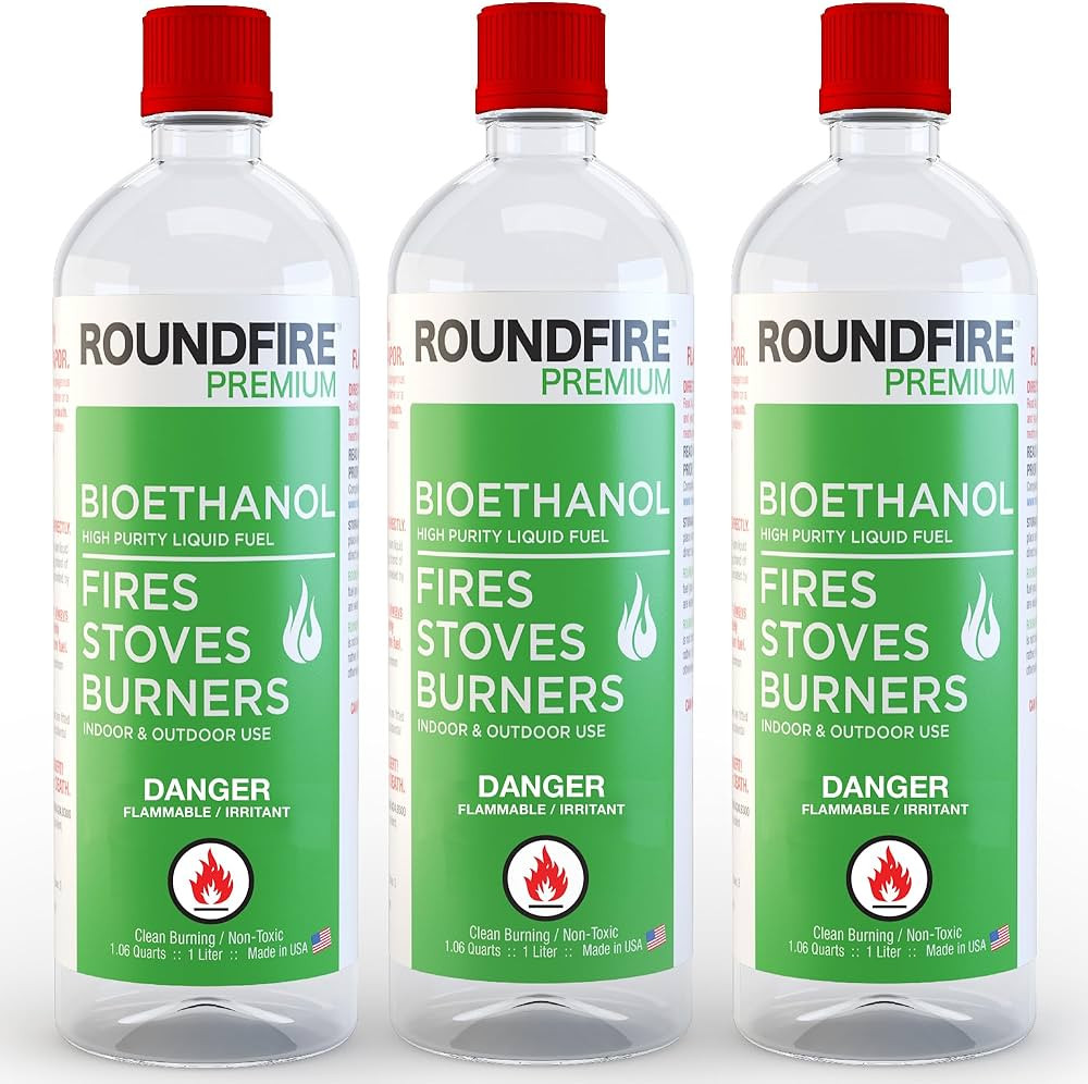 Roundfire Premium Ethanol Fuel - 3 x 1 Liter - for Tabletop Fireplaces, Fire Pits and Gel Fuel | Amazon (US)