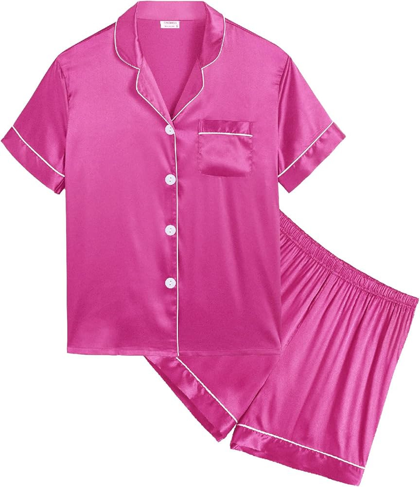 SWOMOG Kids Satin Pajamas Sets Girls Boys Button-Down Pjs Short Sleeve Silk Nightwear 2 Piece Lou... | Amazon (US)