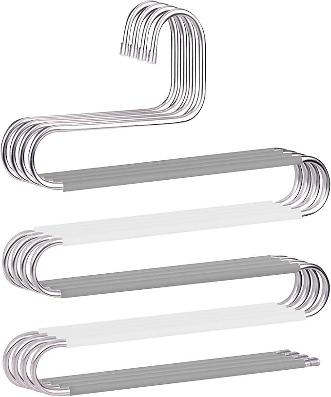 Pants Hangers Non Slip Space Saving Hangers 6 Pack S-Shape Trousers Hangers Stainless Steel Cloth... | Amazon (US)